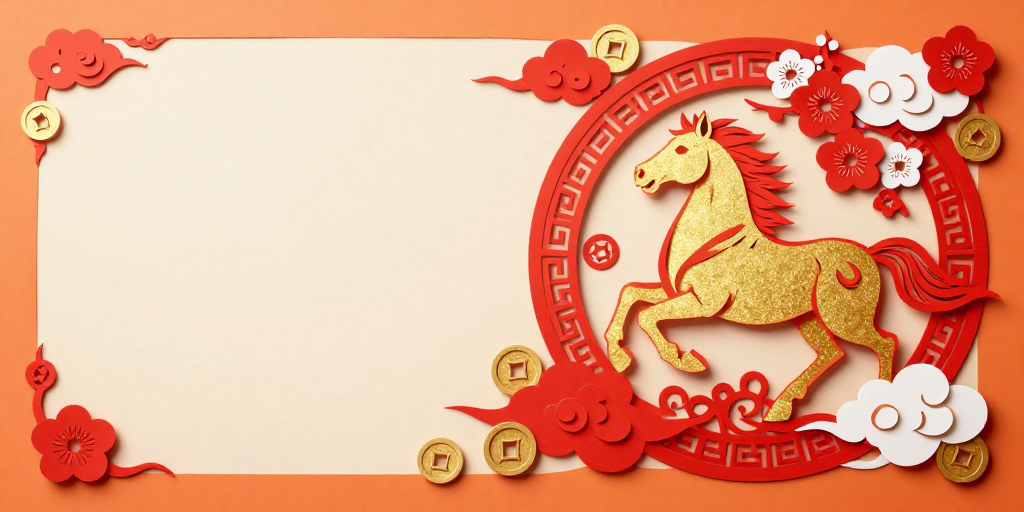 中国风剪纸奔马祥瑞艺术背景图