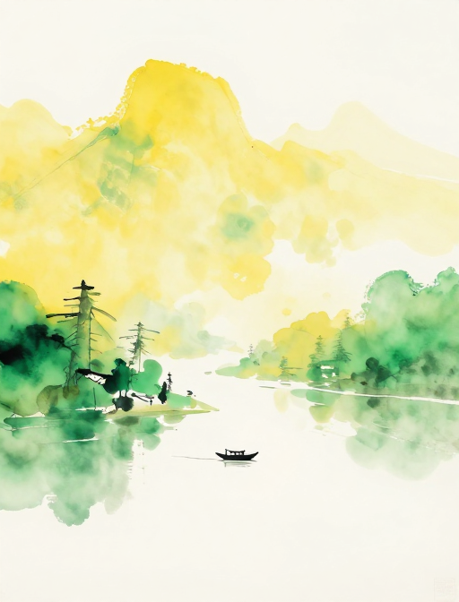 点彩水墨晕染:门泊东吴万里船之静谧山水