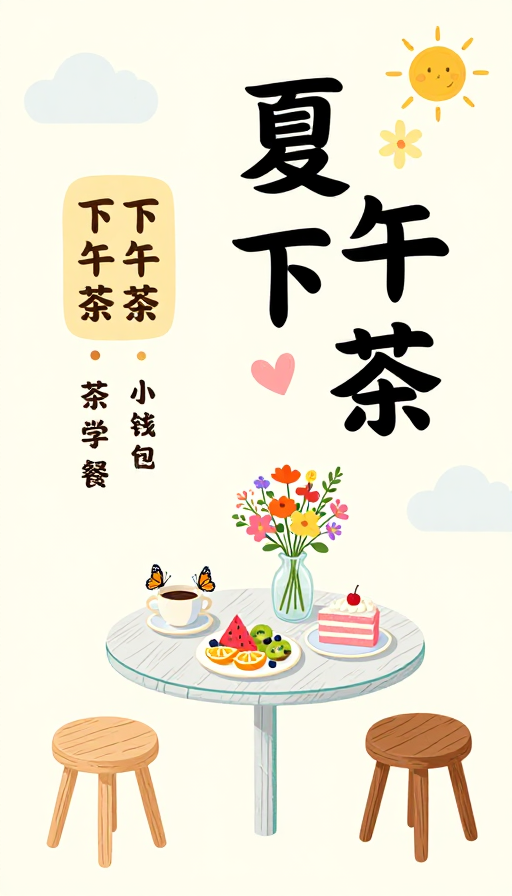 治愈系夏日下午茶插画海报
