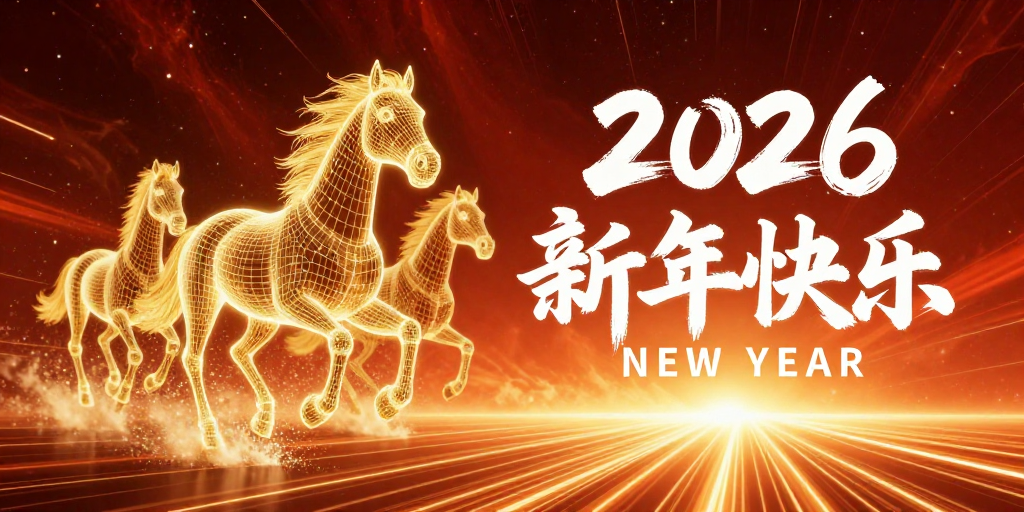 未来庆典：金色骏马奔涌闪耀2026新年快乐