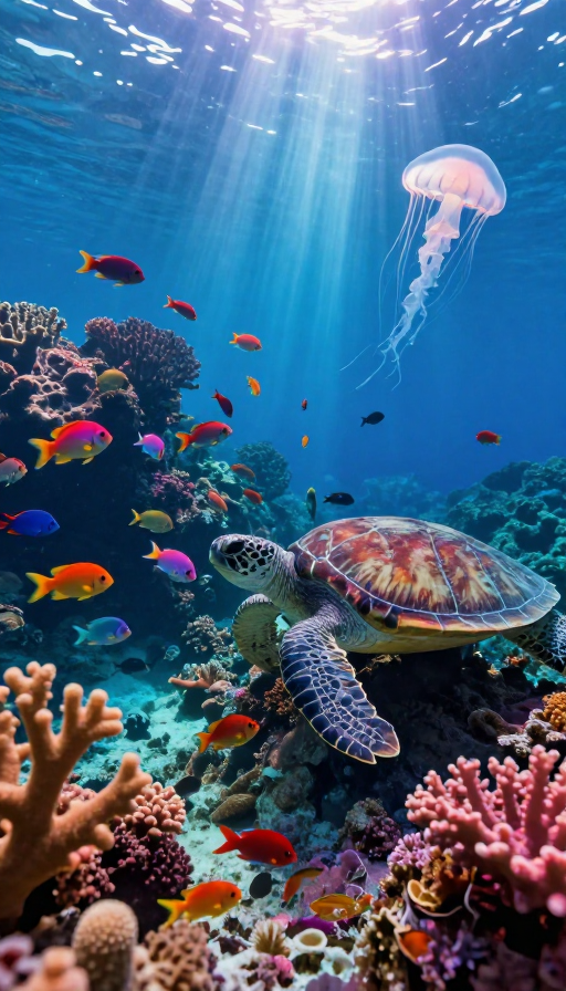 神秘深海:五彩珊瑚与海洋生物的光影奇观