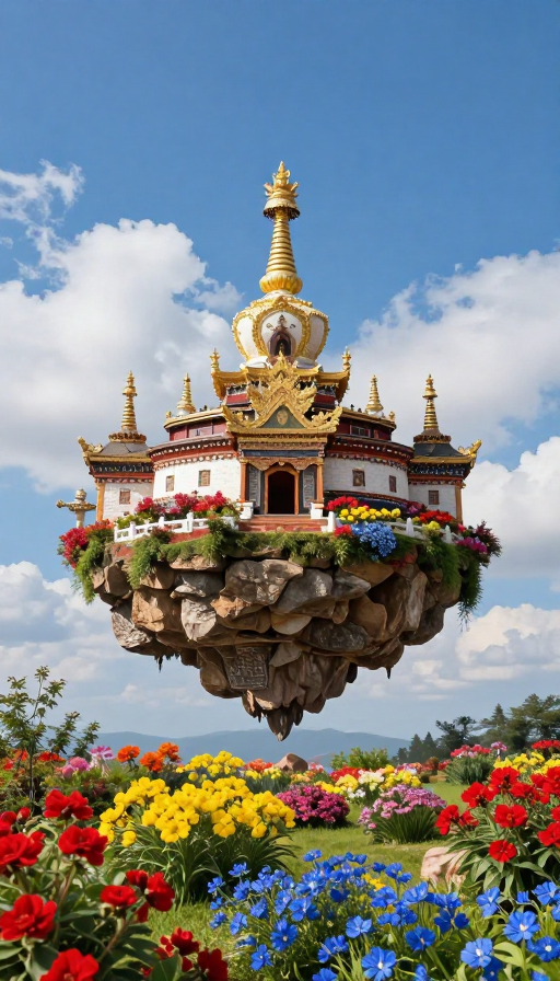 云端仙寺:悬浮山巅的梦幻古刹与绚烂花景