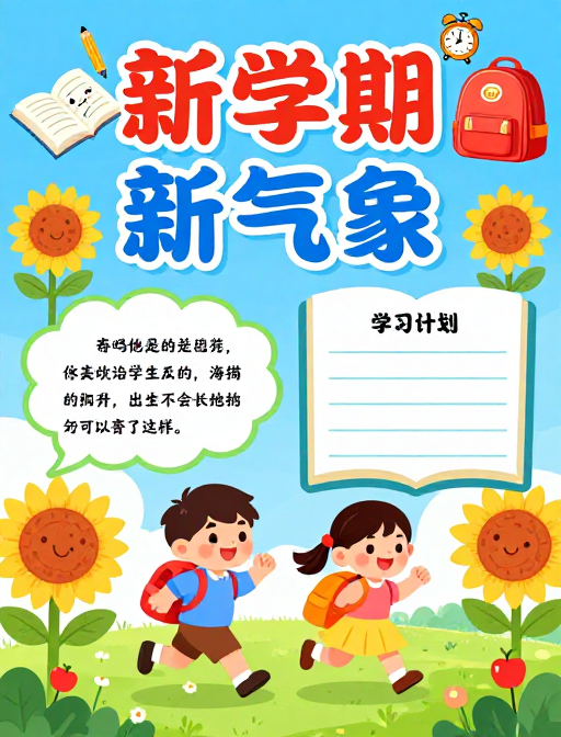 新学期新气象:童趣手绘开学海报