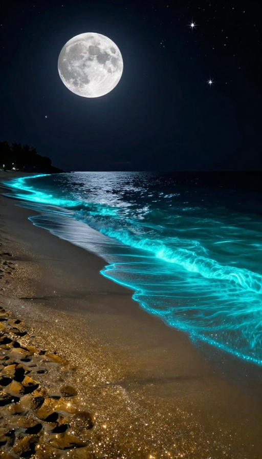 梦幻荧光海滩·哑光艺术夜景