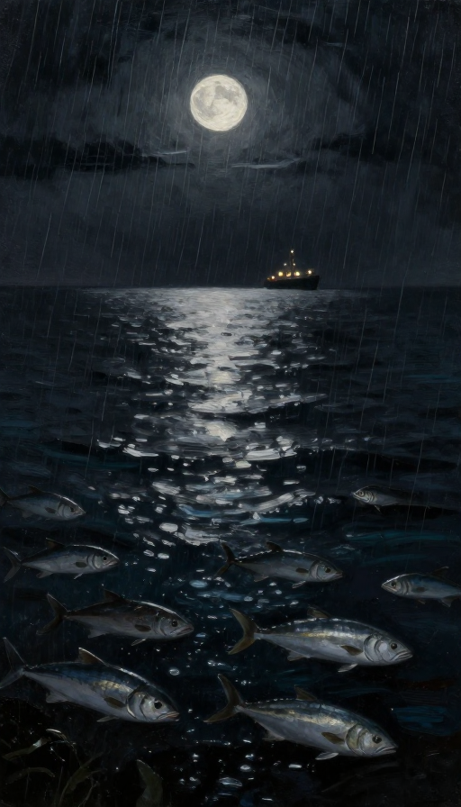 月夜深海：暴雨后的梦幻油绘鱼跃