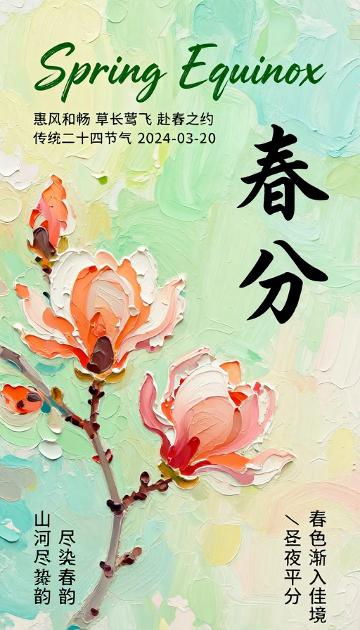 春分手绘油画海报：东方美学与四季生机
