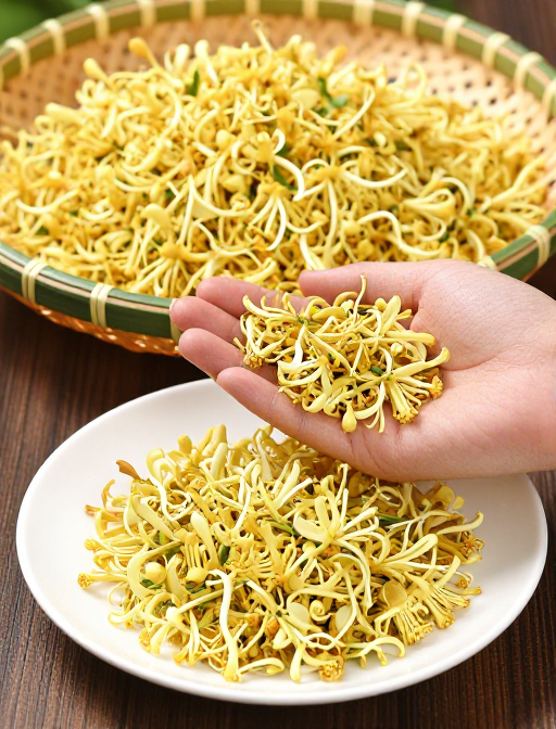 金黄饱满金银花实拍,清新自然摄影质感
