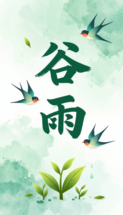 水墨燕舞·谷雨新生：中式插画明信片