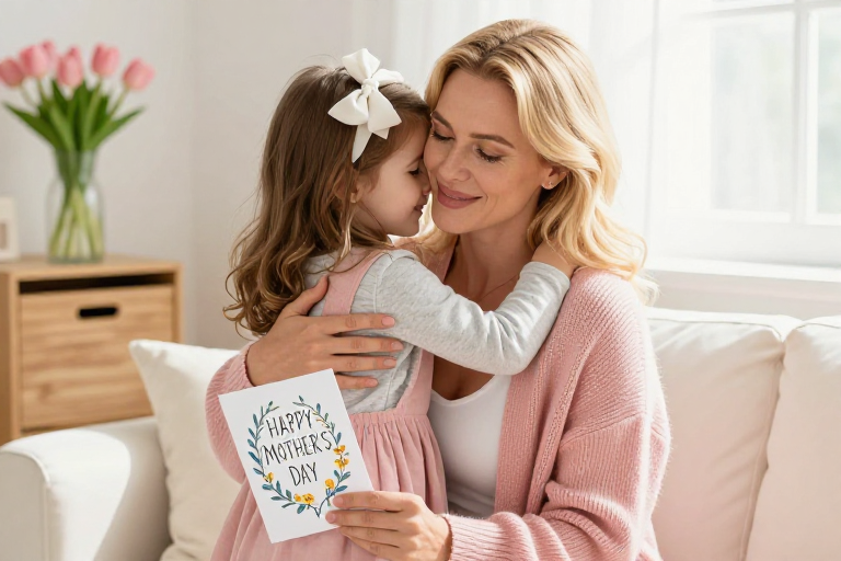 母亲节温馨拥抱:亲子温情与祝福贺卡