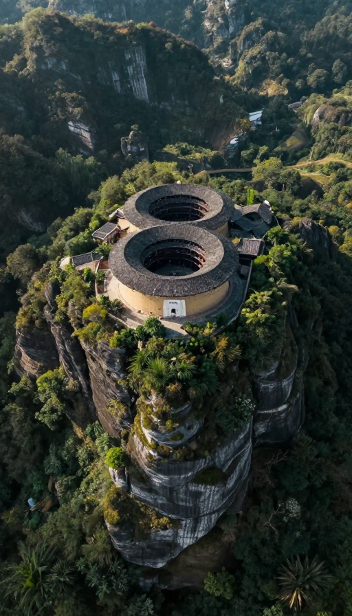 客家土楼峰顶深渊,超现实俯拍风景