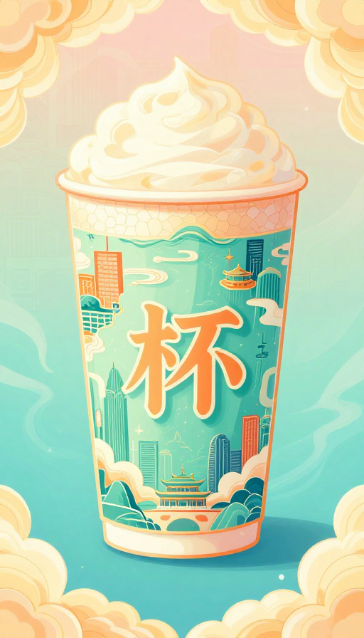 国潮竖立茶杯：城市缩影与梦幻艺术字