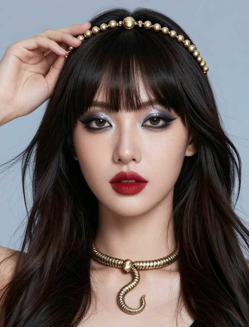 冷蓝柔光时尚人像：精致妆容与珠宝点缀的女性特写