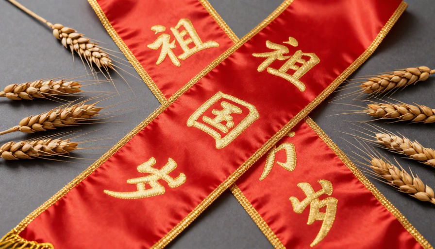 金色‘祖国万岁’绶带闪耀红绸