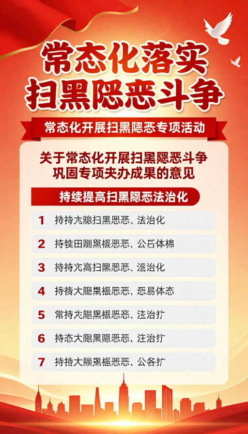 扫黑除恶常态化宣传：庄重红色党政海报设计