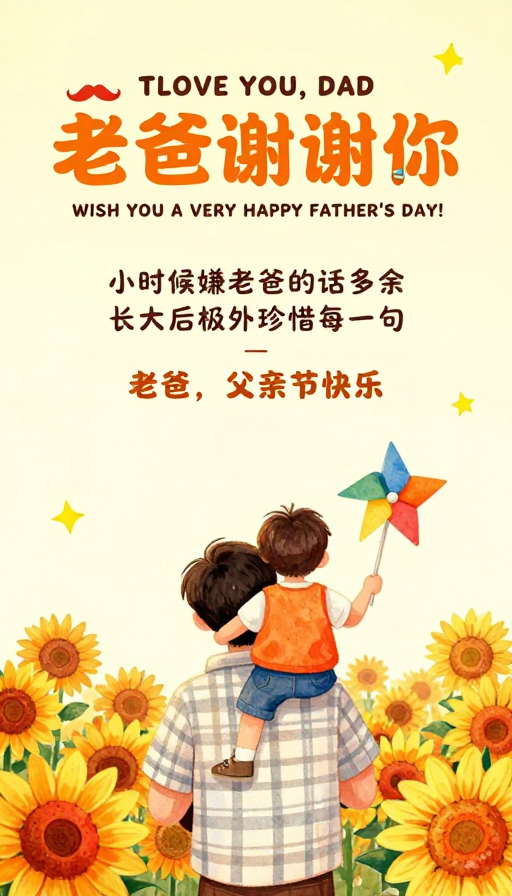 父爱温情手绘插画：致老爸的谢谢