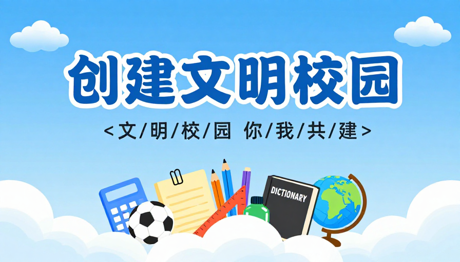 创建文明校园:清新扁平插画宣传图