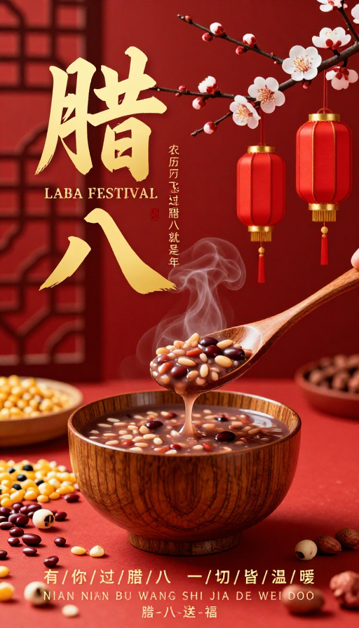 烫金红金腊八节海报：传统年味与文化祝福