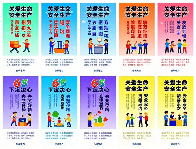 安全与6S管理宣传海报:多彩渐变设计