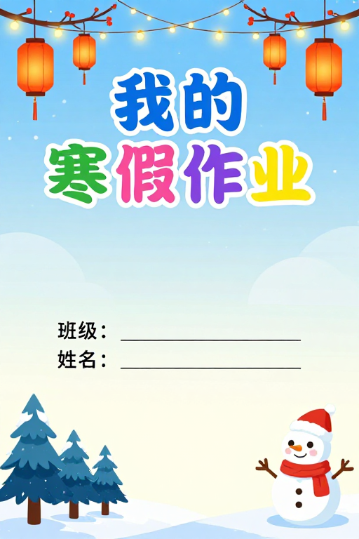清新冬日主题寒假作业封面设计