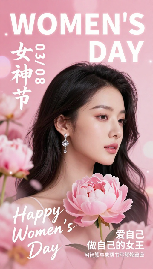 梦幻粉调女神节海报:现代女性力量绽放