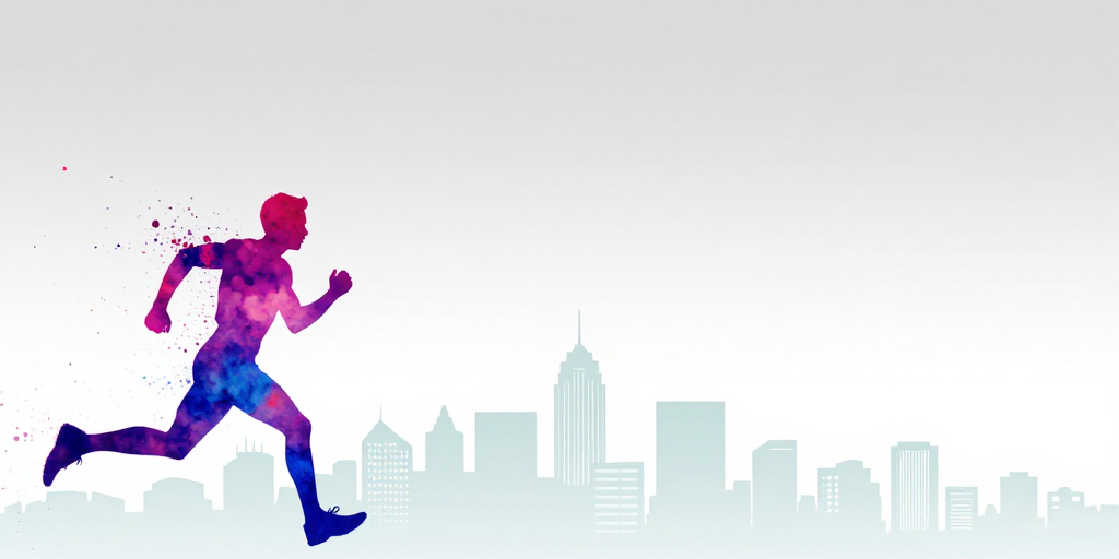 动感城市剪影:抽象水彩奔跑艺术