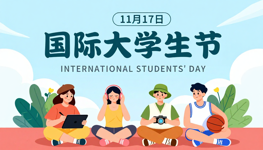 国际大学生节扁平插画海报 青春活力主题设计