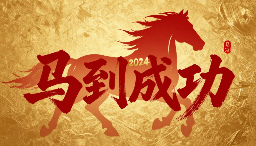 朱红书法金纹奔马:新年贺图