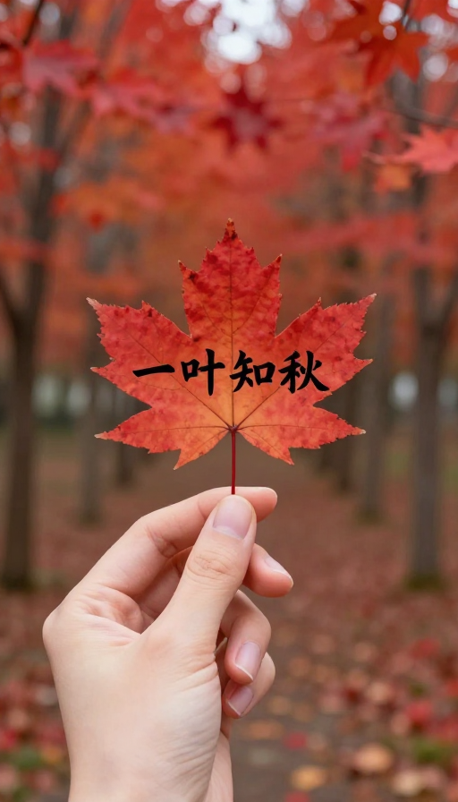 红叶掌中一叶知秋,秋日实景高清人像