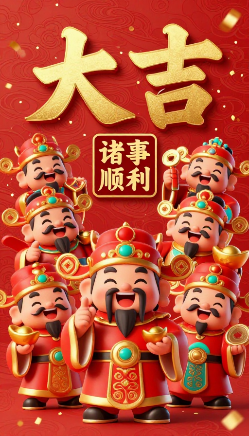 春节财神图：吉祥富贵传统节庆插画