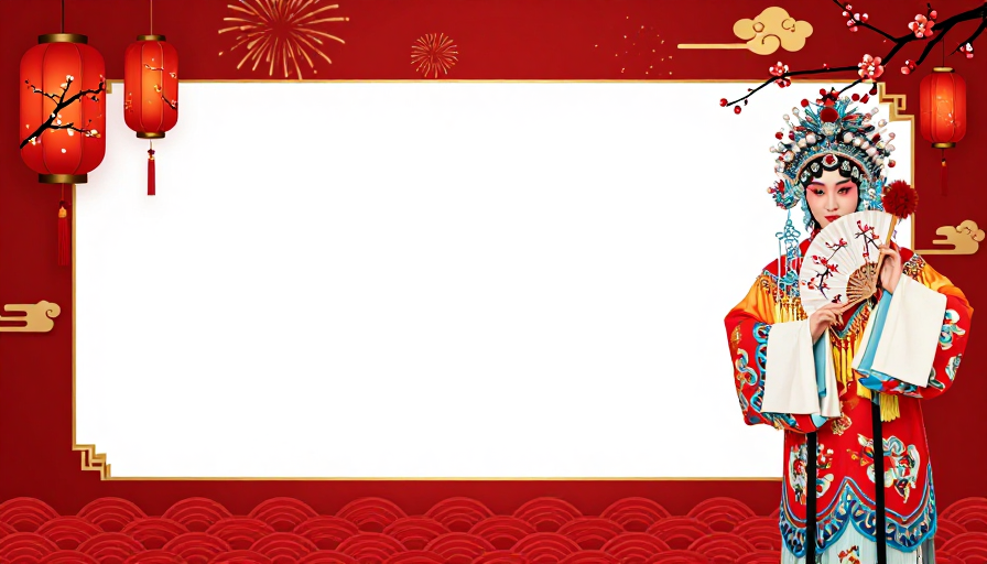 喜庆中国风节日背景，古典美人点缀