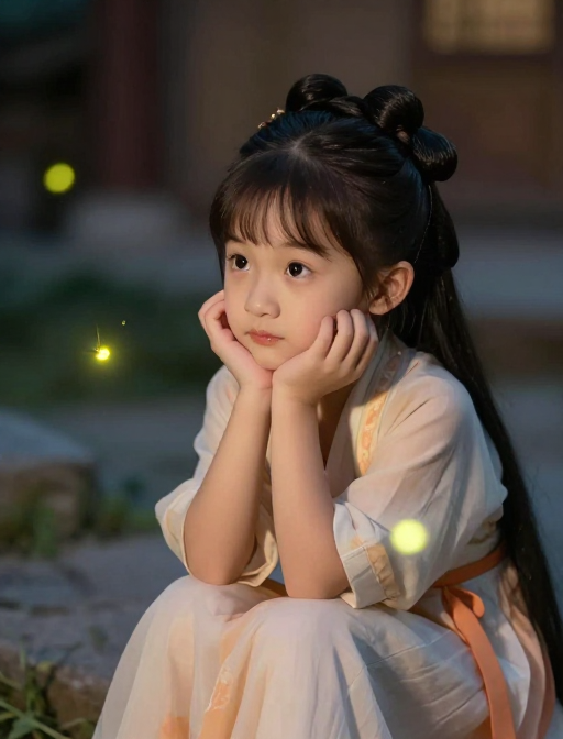 古风少女抓萤火虫：中式庭院的温暖童话时光