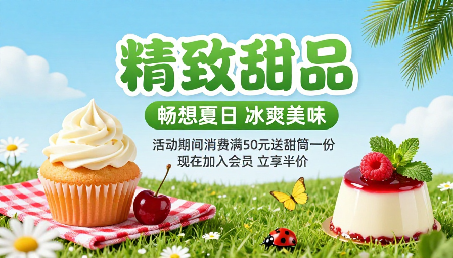 夏日清新甜品促销，冰爽美味享新鲜