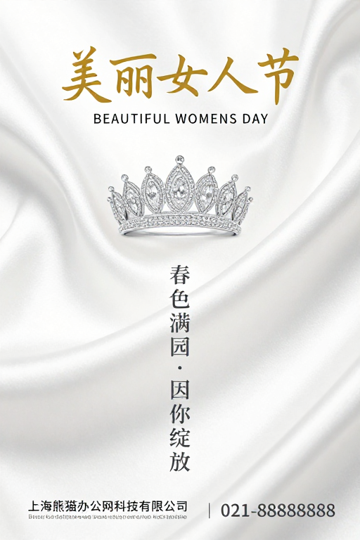 极简女性节海报：丝绸质感与王冠闪耀
