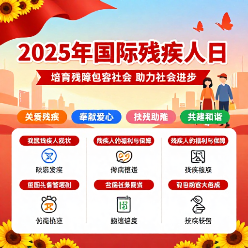2025国际残疾人日公益海报：共融同行 助力社会进步
