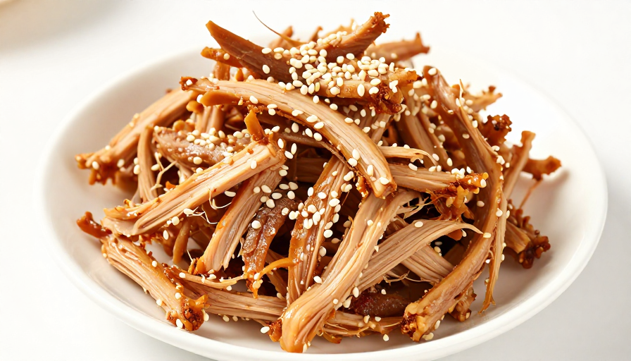 精致卤味鸡丝特写:暖光下的诱人质感