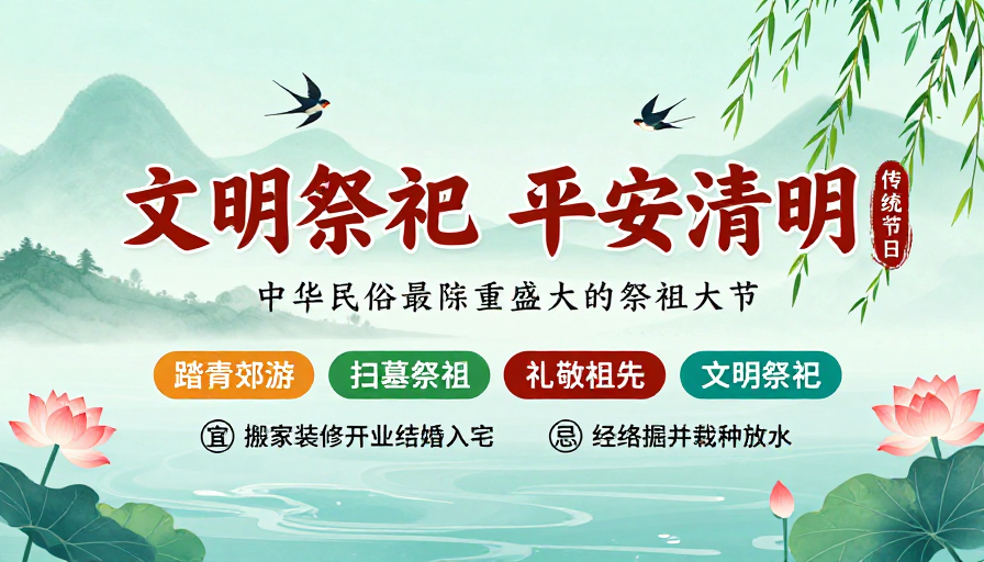 文明祭祀平安清明——水墨风传统节日宣传海报