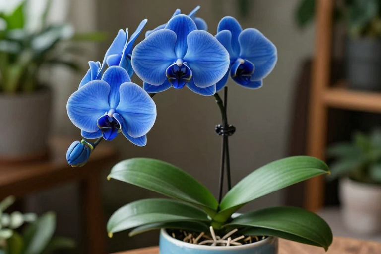 湛蓝蝶舞：细腻通透的蓝色蝴蝶兰盆栽艺术照