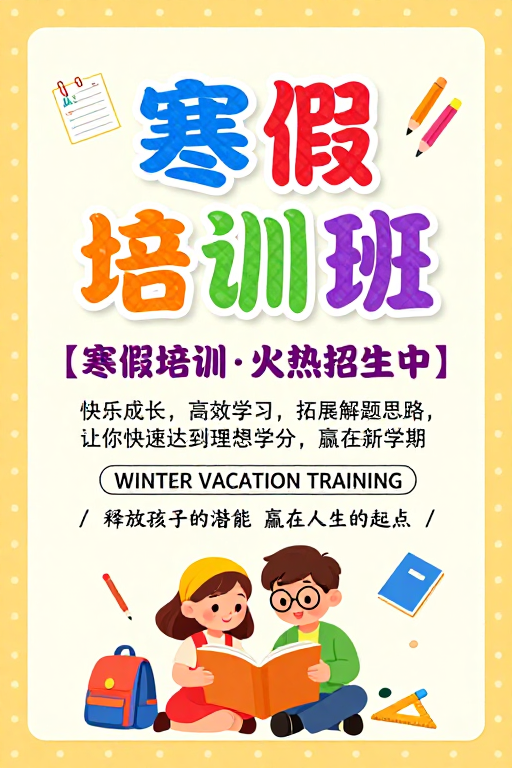 童趣鲜明的寒假培训班招生海报