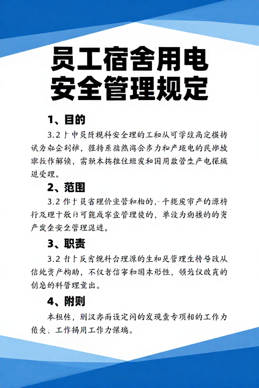员工宿舍用电安全管理规定：专业严谨的蓝色几何排版设计