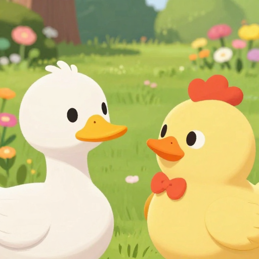 鸭鸡趣味对话：卡通表情包生动演绎公园情景