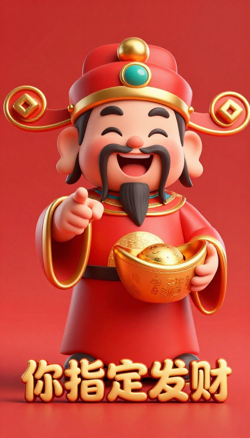 Q版财神霸气指财，喜庆国风3D渲染