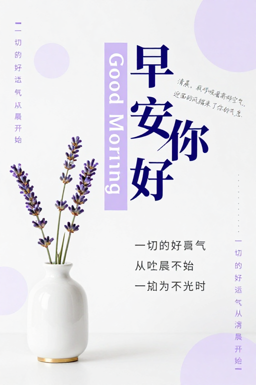 极简淡紫晨间问候海报,宁静优雅设计