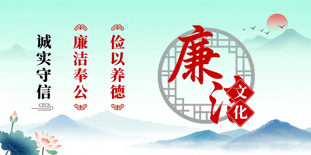 中国风廉政文化海报,清新淡雅展现廉洁精神