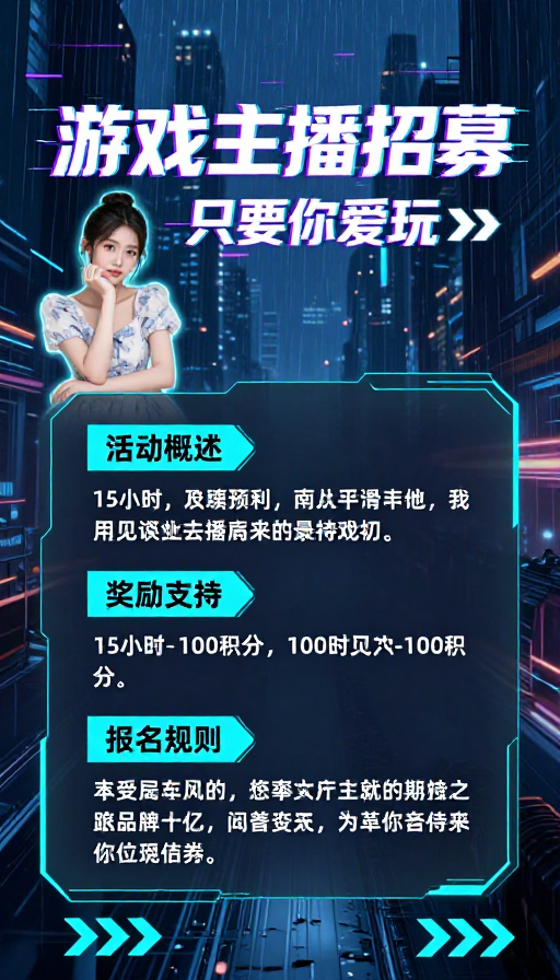 赛博朋克未来感游戏主播招募