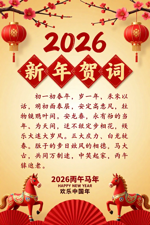 2026新年贺词:传统中国风春节艺术海报