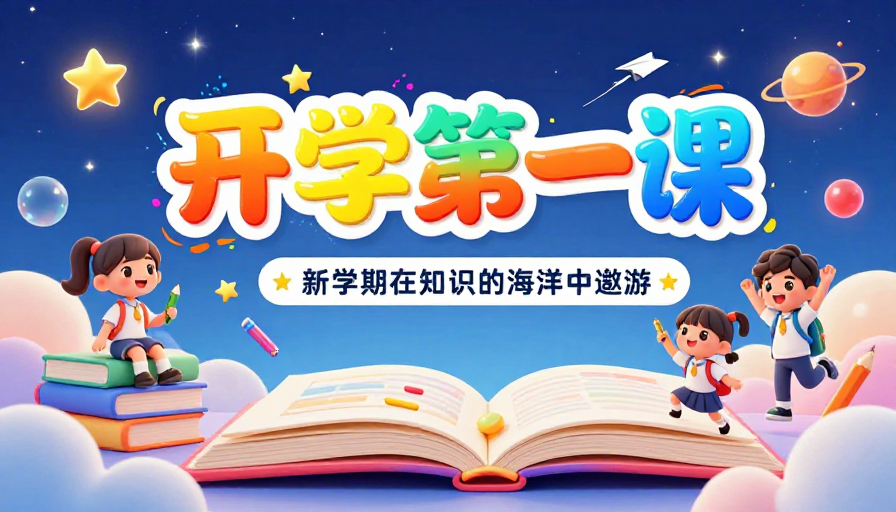 糖果星空中萌趣启航：开学季3D插画海报