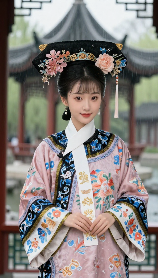 清奇古装少女:日漫风御花园听雨图