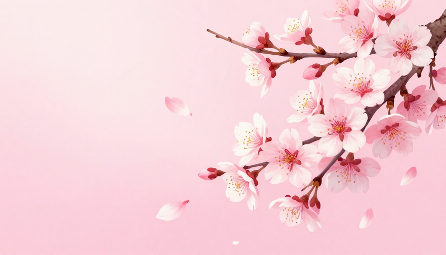 东韵柔美:淡樱枝叶与飞花背景