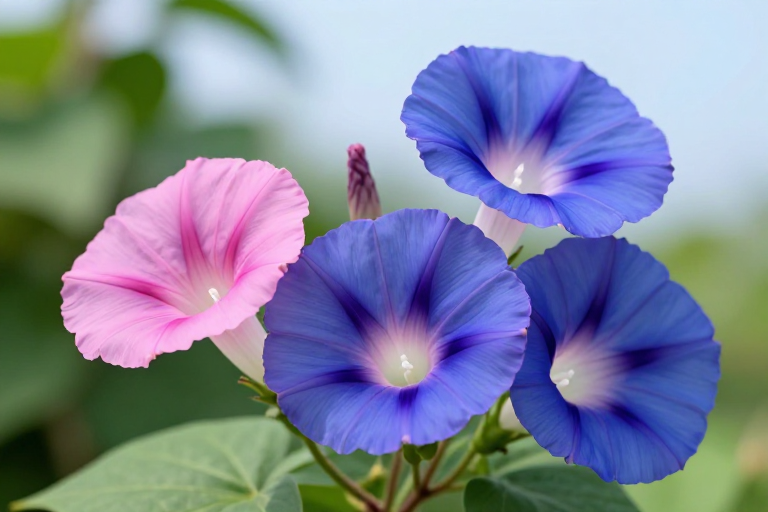 粉紫蓝紫牵牛花高清特写摄影柔光