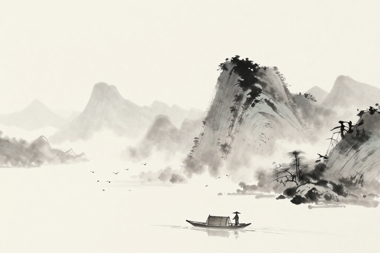 墨韵留白 · 渔隐图景：东方水墨意境